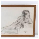 Framed Vintage Naked Woman Charcoal Drawing - G Knutson 1964