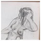 Framed Vintage Naked Woman Charcoal Drawing - G Knutson 1964