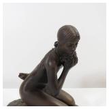 M. Stelzer Signed Bronze Kneeling Nude with Flowers