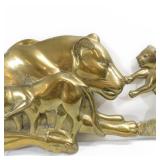 Brass Mother Lion and Cubs Relief Wall Hanging