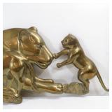 Brass Mother Lion and Cubs Relief Wall Hanging