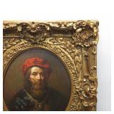 LARGE Vintage Ornate Gold Gilt Frame Oil Painting Portrait of a Rabbi