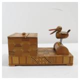 Vintage Inlaid Wood Mechanical Bird Cigarette Box Holder Dispenser