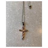 New Retro Cross Pendant Rose Flower Accent 18K Gold Plating 20" Chain *P