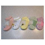 New Five Pair of Toddler Socks Cartoon Characters Pink Green Yellow Girls 1-3 Years Old *P