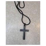 New Cross Necklace Silver Plated Black and Turquoise *P