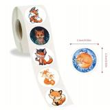 Roll of 500 Cartoon Adorable Fox Stickers *N