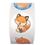 Roll of 500 Cartoon Adorable Fox Stickers *N