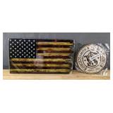 Brand New Smith & Wesson Aluminum and Wooden American Flag Signs *N