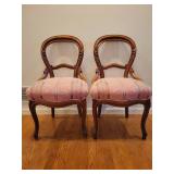 A pair of Victorian Balloon Back Dining / Parlor Chairs. Damask Fabric.