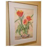 Two Watercolor Paintings. Tulips and Daffodils.