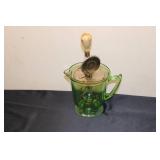 Vintage Green Glass Measuring Cup with Hand Mixer Attachment