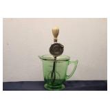 Vintage Green Glass Measuring Cup with Hand Mixer Attachment