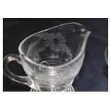 Collection of Vintage Glassware Including Green Leaf Design Tumblers and Decorative Serving Tray