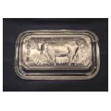 Vintage Glass Butter Dish with Cow Design