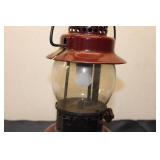 Vintage Red Coleman Lantern with Glass Globe