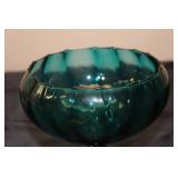 Vintage Handblown Teal Glass Dish with Pedestal Base