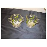 Set of 4 Floral Ribbed Ceramic Ramekins and Glass Creamer/Sugar Set