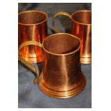 Set of 4 Vintage Copper Tankards with Brass Handles