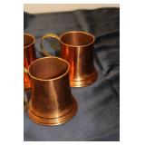 Set of 4 Vintage Copper Tankards with Brass Handles