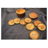 Vintage Wooden Trinket Box with Set of 8 Decorative Coasters