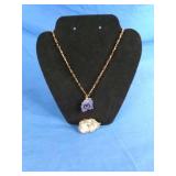 White Druzy Pendant and Natural Stone Necklace Australia 24"