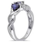 New! 1 1/8 CT TGW Created Blue Sapphire and Diamond Accent Double Heart Infinity Ring in Sterling Silver, Size 8