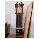 Antique Black and Gold Inlaid Grandfather Clock with Cabinet