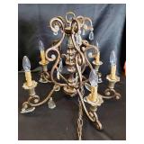 Vintage Chandelier with Six Light Fixtures and Decorative Crystals