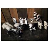 Lot of Vintage Skunks Salt and Pepper Display and RARE Skunk Decanter