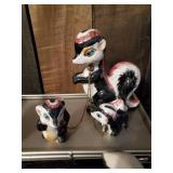 Lot of Vintage Skunks Salt and Pepper Display and RARE Skunk Decanter