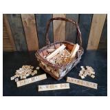 Birch bark Basket Full of Scrabble Letters