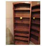 Cherry stain on knotty pine standing 6 shelf wood bookshelf