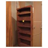 Cherry stain on knotty pine standing 6 shelf wood bookshelf