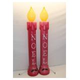 Set of 2 Vintage Pink Noel Christmas Candles with Yellow Flame Blow Mold