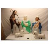 Vintage Christmas Nativity Scene Plastic Figurines Set with Shepherd, Mary, Baby Jesus, and Sheep Blow Mold