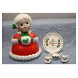 Vintage Christmas Tea Set with Mrs. Claus Figurine