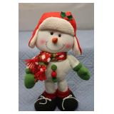 Holiday Decor Set: Two Snowman Figures and Decorative Basket with Greenery