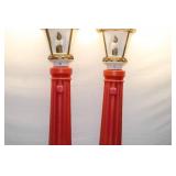 Pair of Vintage Red Decorative Street Lamp Posts Blow Mold