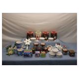 Assorted Holiday Decorations and Tableware Set including Mugs, Ramekins, and Gift Boxes