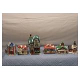 Collection of 6 Vintage Lighted Ceramic Christmas Village Houses - 1994