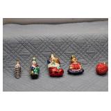 Set of 5 Vintage Christmas Ornaments including Santa and Pinecone