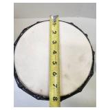 15" Carved & Painted Wood & Animal Hide Drum