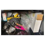 Large Plastic Storage Bin with Assorted Items Including Emax Equipment and Cables