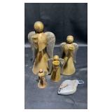 Set of 5 Vintage Brass Angel Figurines with Candle Holders