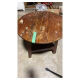 Vintage Round Wooden Coffee Table with Lower Shelf