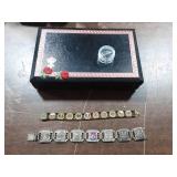 Vintage Jewelry Box, 2-Souvenir Bracelets, Goodyear Blimp Pin