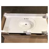 Glacier Bay 49 in. W x 22 in. D Cultured Marble White Round Single Sink Vanity Top in White   Customer Returns See Pictures