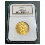 1882 s $10 Liberty, gold coin, NGC MS-61