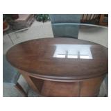 Wood base glass top dining table (a...